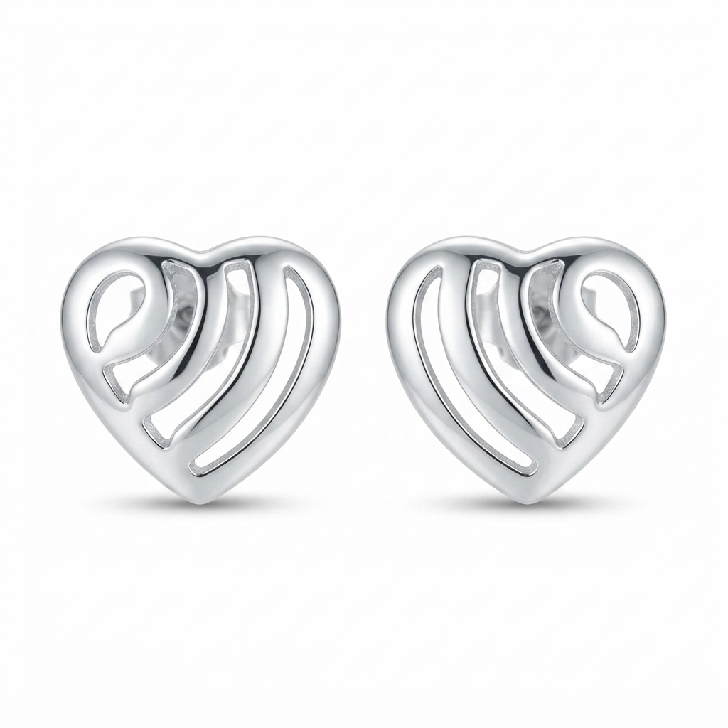 SYLVEXIA 925 Sterling Silver Open Heart Stud Earrings for Women