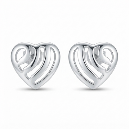 SYLVEXIA 925 Sterling Silver Open Heart Stud Earrings for Women