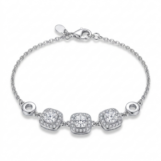 SYLVEXIA 925 Sterling Silver CZ Square Link Bracelet for Women