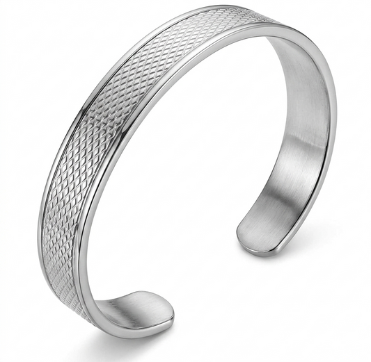 SYLVEXIA 925 Sterling Silver Textured Kada Bracelet for Men | Classic Open Cuff Design