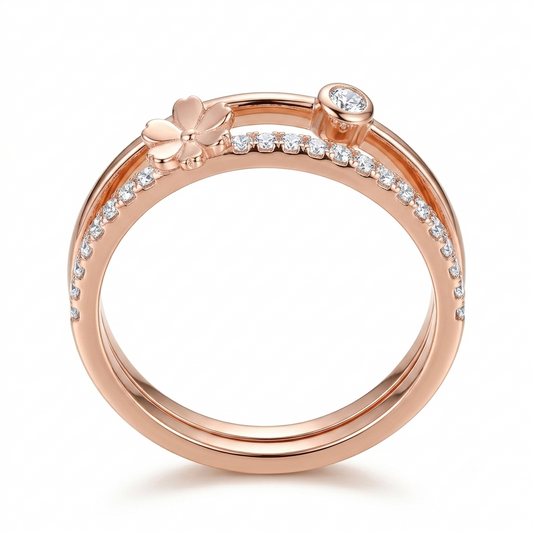 SYLVEXIA 925 Sterling Silver Rose Gold Floral CZ Ring for Women