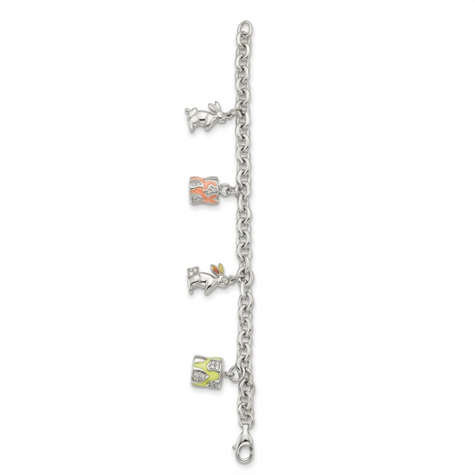 SYLVEXIA 925 Sterling Silver Rabbit Charm Bracelet for Women