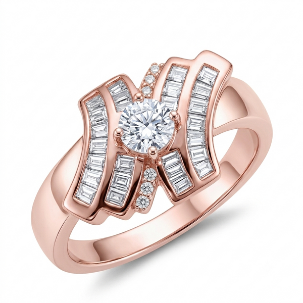 Sylvexia 925 Sterling Silver Rose Gold Baguette CZ Statement Ring for Women