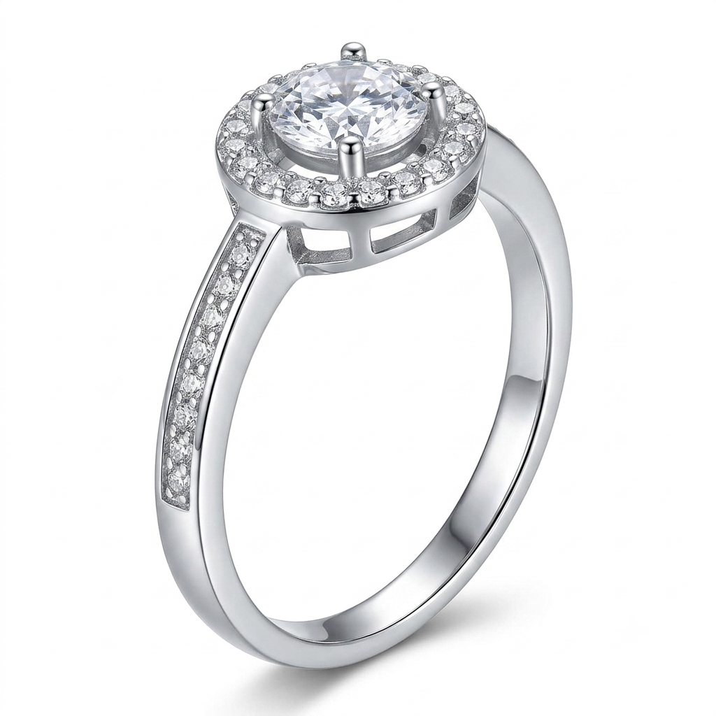 SYLVEXIA 925 Sterling Silver Halo CZ Solitaire Ring for Women