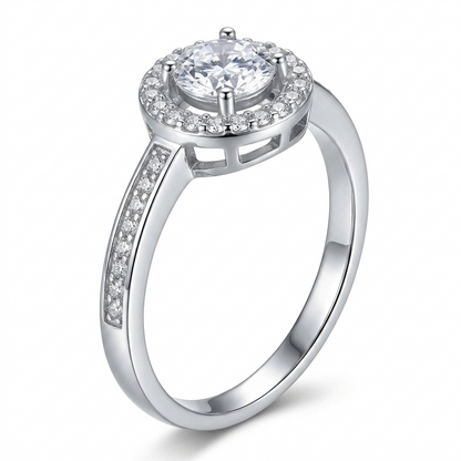 SYLVEXIA 925 Sterling Silver Halo CZ Solitaire Ring for Women