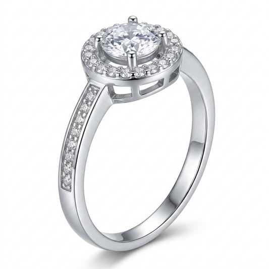 SYLVEXIA 925 Sterling Silver Halo CZ Solitaire Ring for Women