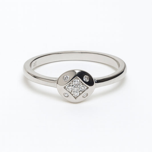 925 Silver Geometric Crystal Ring Minimal Women