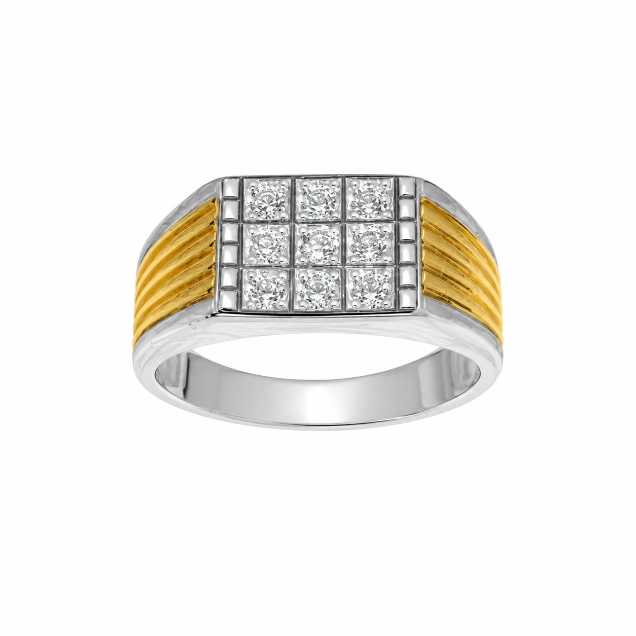 Two Tone 925 Sterling Silver Mens Square CZ Signet Ring