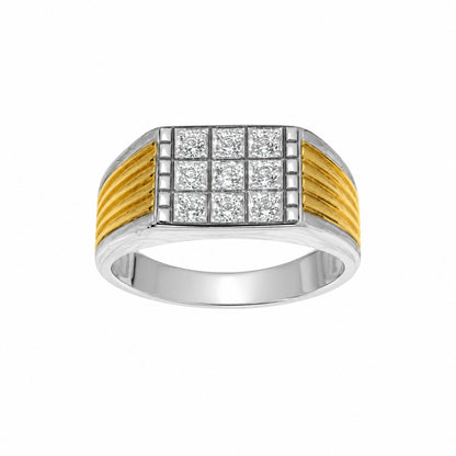 Two Tone 925 Sterling Silver Mens Square CZ Signet Ring