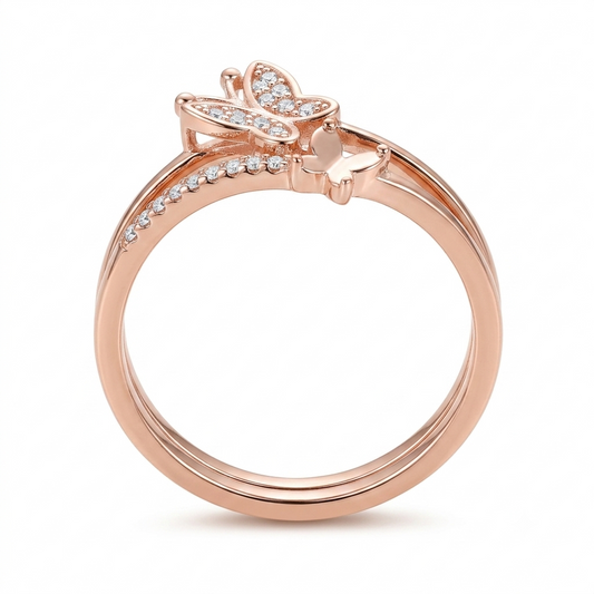SYLVEXIA 925 Sterling Silver Rose Gold Butterfly CZ Ring for Women