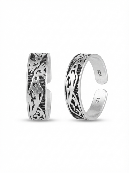 SYLVEXIA 925 Sterling Silver Oxidized Floral Design Adjustable Toe Ring