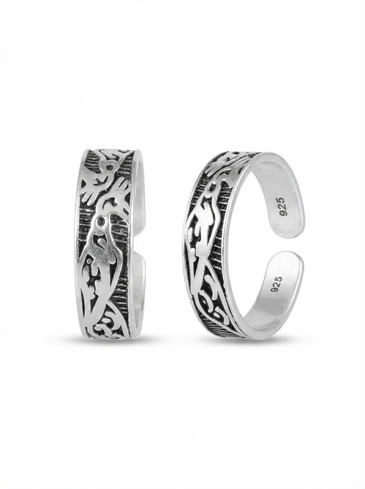 SYLVEXIA 925 Sterling Silver Oxidized Floral Design Adjustable Toe Ring