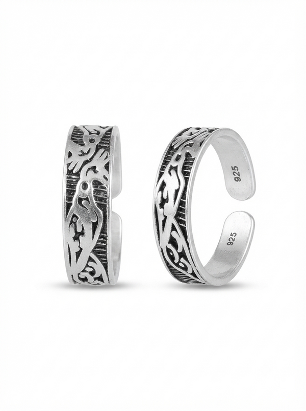 SYLVEXIA 925 Sterling Silver Oxidized Floral Design Adjustable Toe Ring