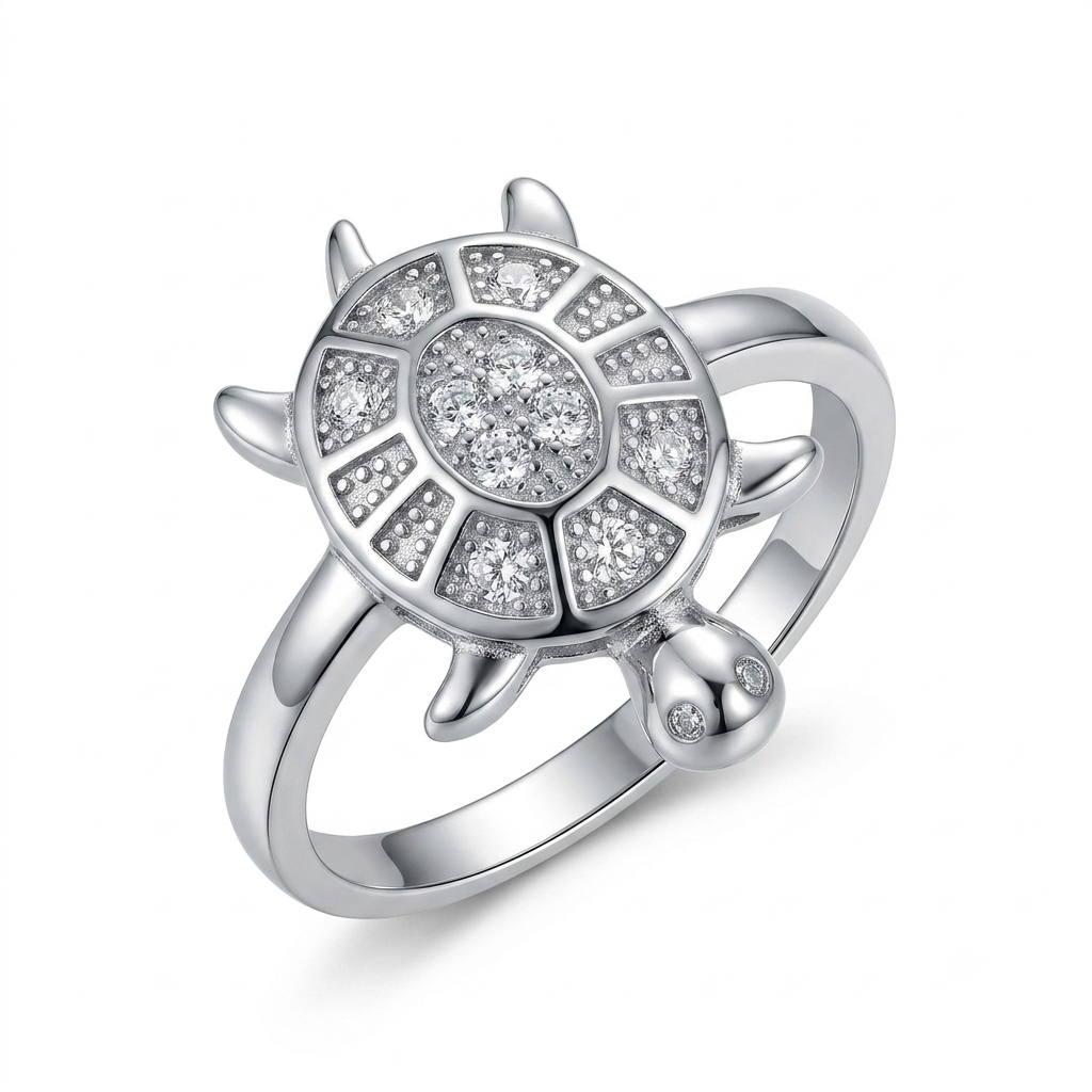 Sylvexia 925 Sterling Silver CZ Turtle Ring for Women