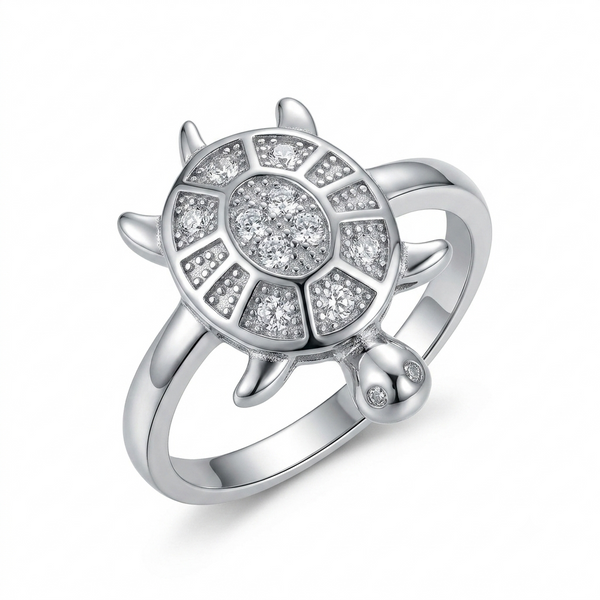 Sylvexia 925 Sterling Silver CZ Turtle Ring for Women