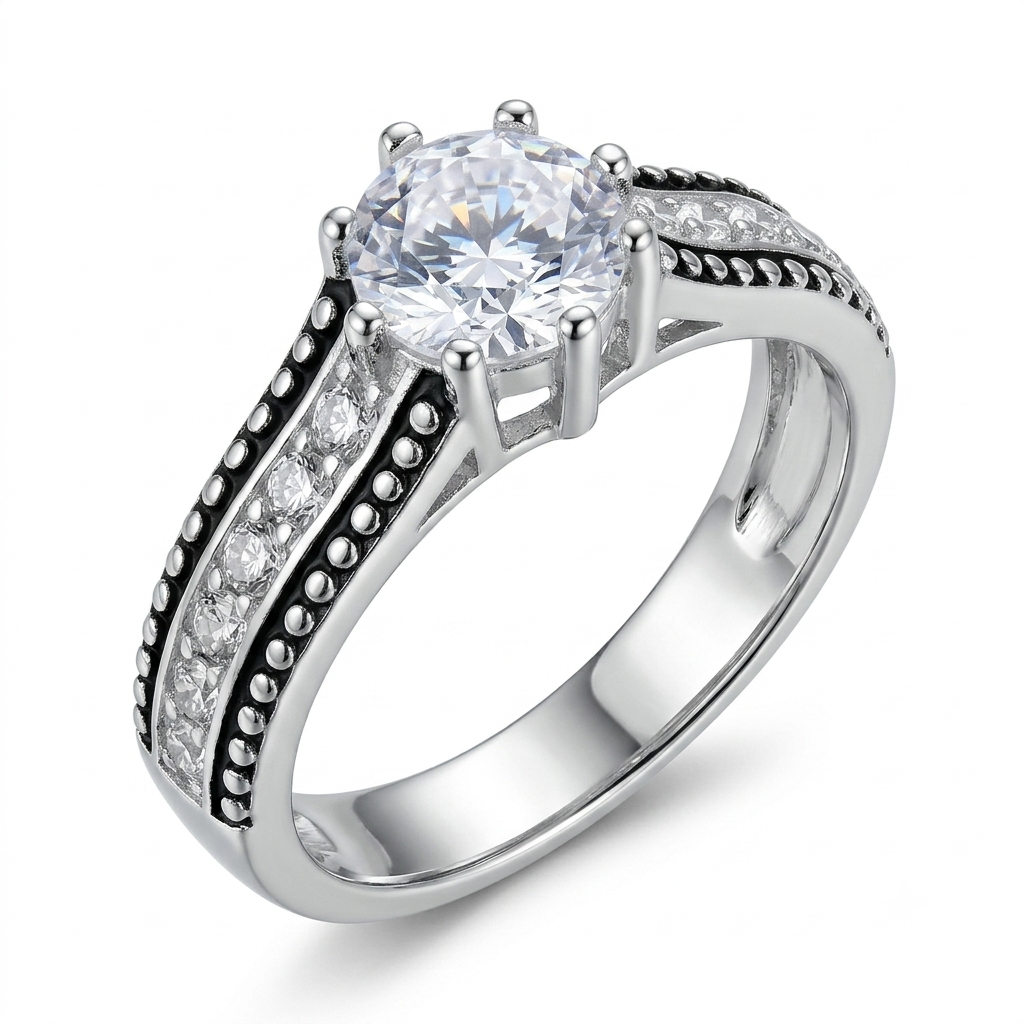 Sylvexia 925 Sterling Silver Vintage Round Solitaire CZ Ring for Women