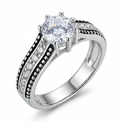 Sylvexia 925 Sterling Silver Vintage Round Solitaire CZ Ring for Women