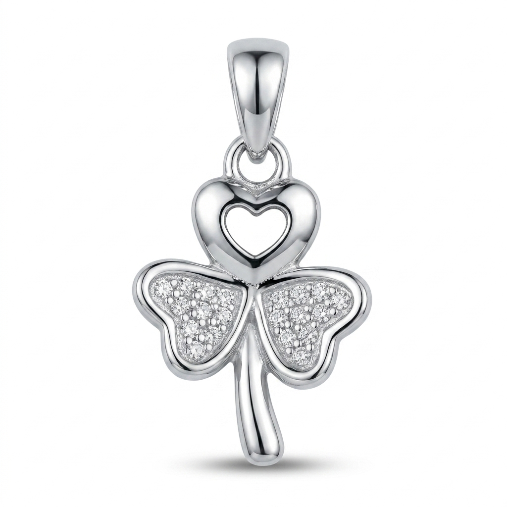 925 Sterling Silver Clover Heart Pendant for Women with CZ