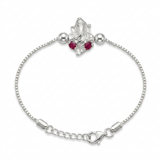 SYLVEXIA 925 Sterling Silver Maroon Color Ganesha Rakhi Bracelet for Brother