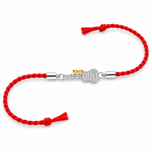 SYLVEXIA 925 Sterling Silver Designer Red Thread Rakhi for Brother