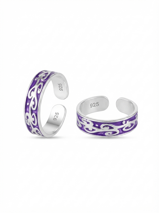 SYLVEXIA 925 Sterling Silver Purple Enamel Adjustable Toe Ring