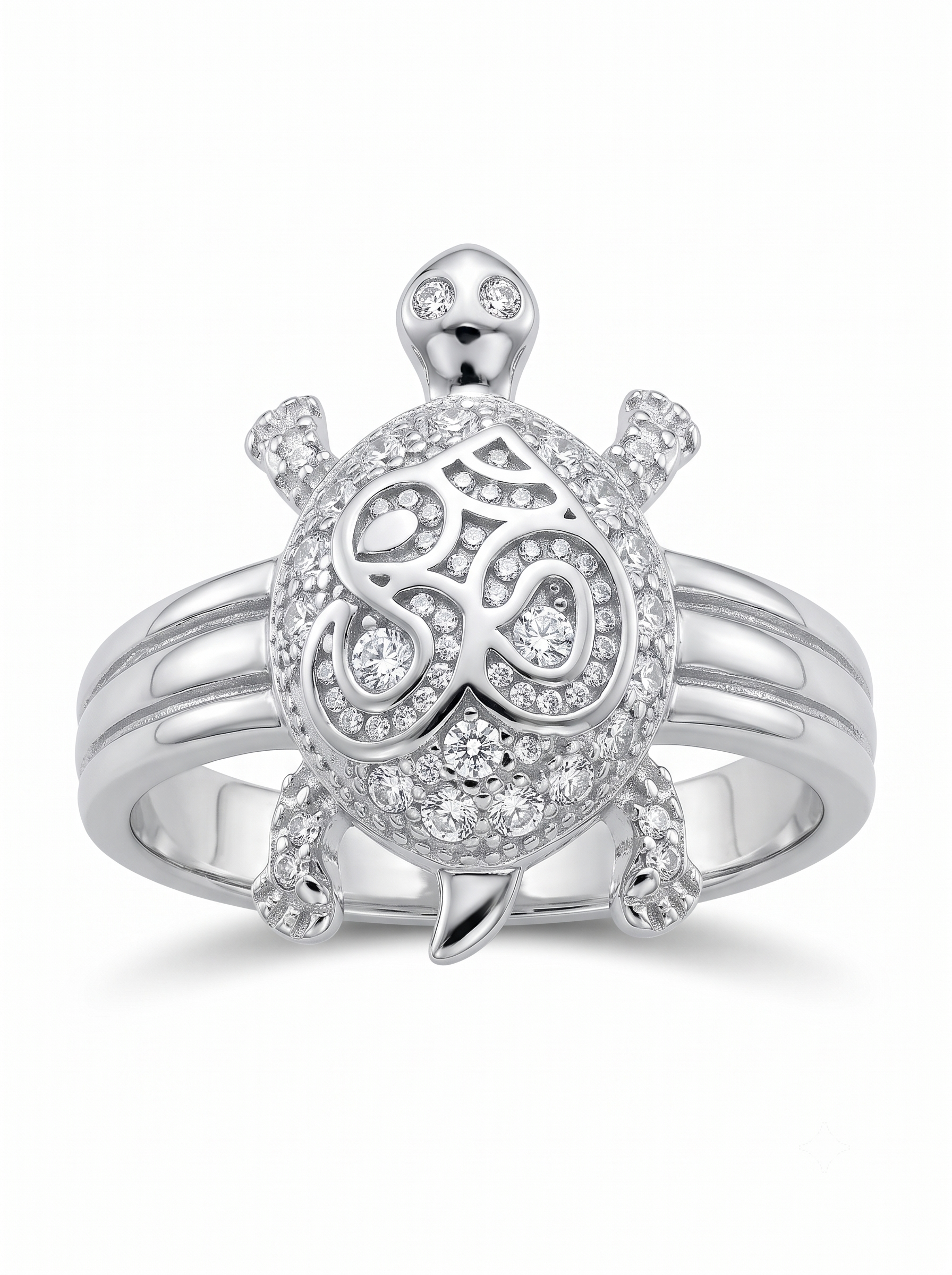SYLVEXIA 925 Sterling Silver Om Turtle CZ Statement Ring for Men