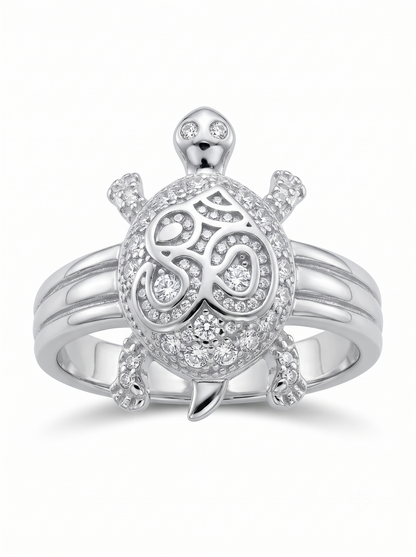 SYLVEXIA 925 Sterling Silver Om Turtle CZ Statement Ring for Men
