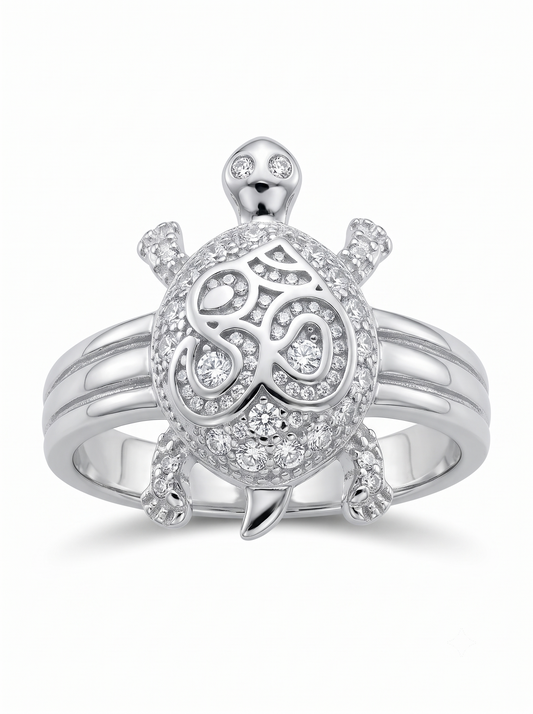 SYLVEXIA 925 Sterling Silver Om Turtle CZ Statement Ring for Men