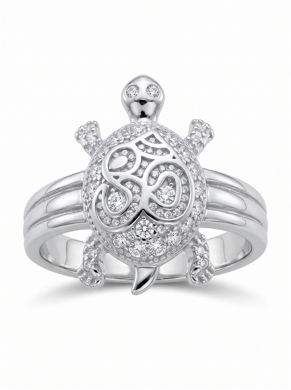 SYLVEXIA 925 Sterling Silver Om Turtle CZ Statement Ring for Men