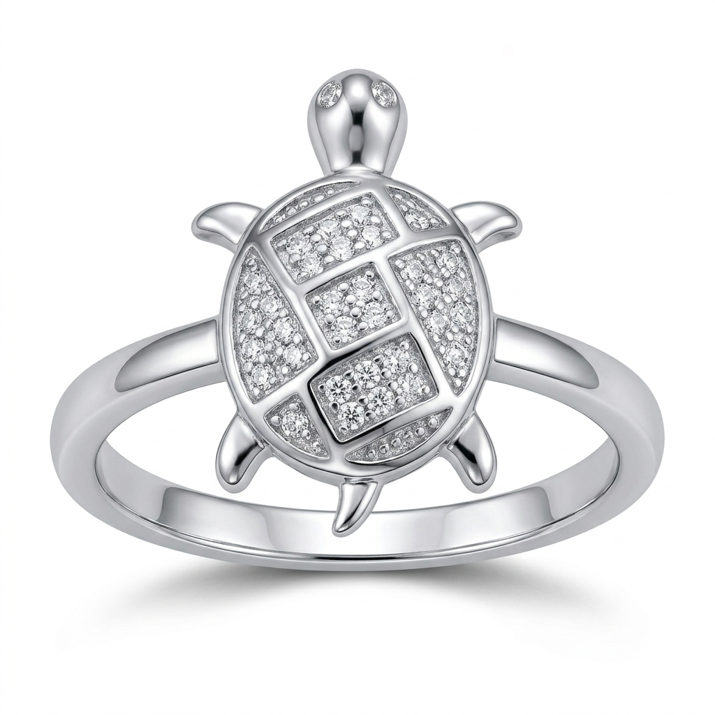 Sylvexia 925 Sterling Silver CZ Turtle Ring for Women