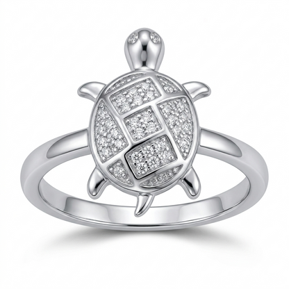 Sylvexia 925 Sterling Silver CZ Turtle Ring for Women