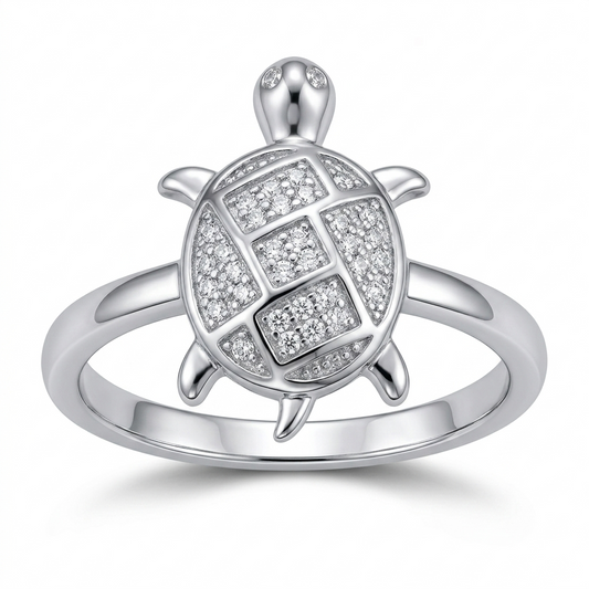 Sylvexia 925 Sterling Silver CZ Turtle Ring for Women