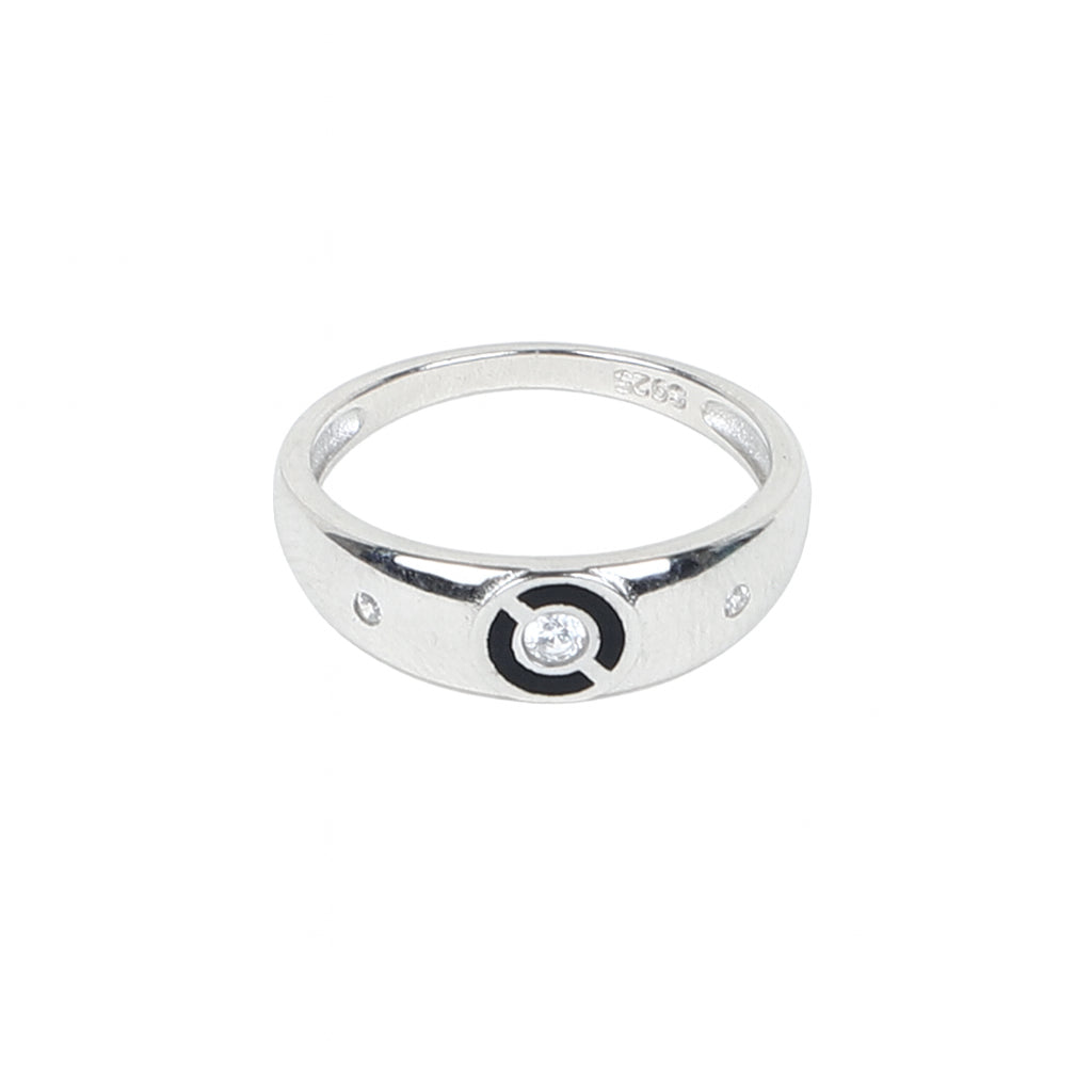 925 Sterling Silver Black Enamel Circle Ring for Women Elegant Minimal Design