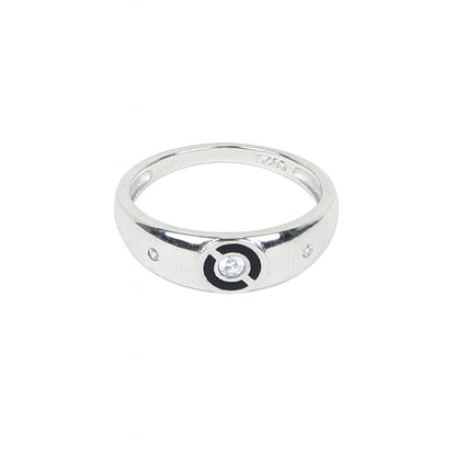 925 Sterling Silver Black Enamel Circle Ring for Women Elegant Minimal Design