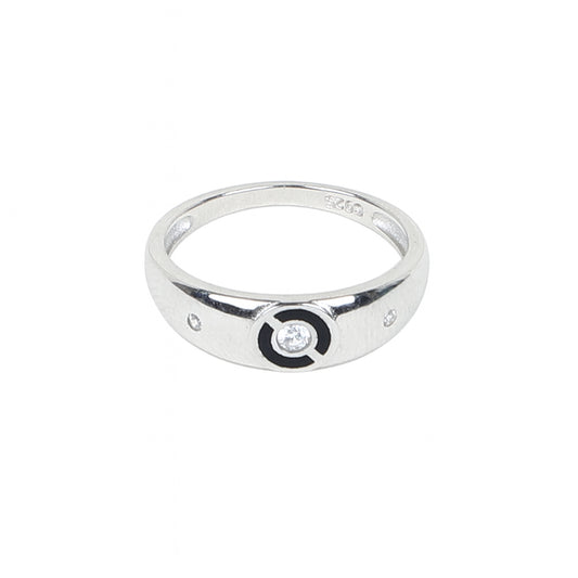 925 Sterling Silver Black Enamel Circle Ring for Women Elegant Minimal Design