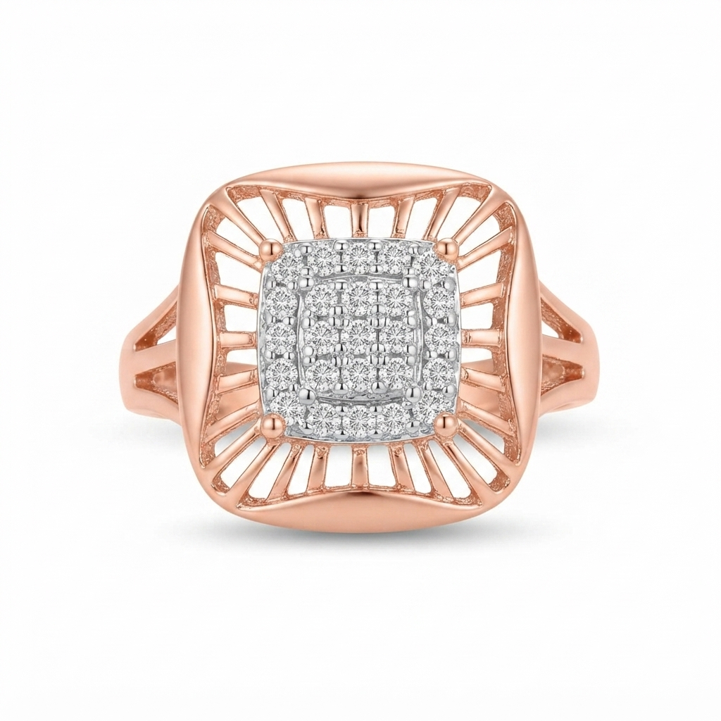 SYLVEXIA 925 Sterling Silver Two Tone Floral Cluster Cubic Zirconia Ring for Women