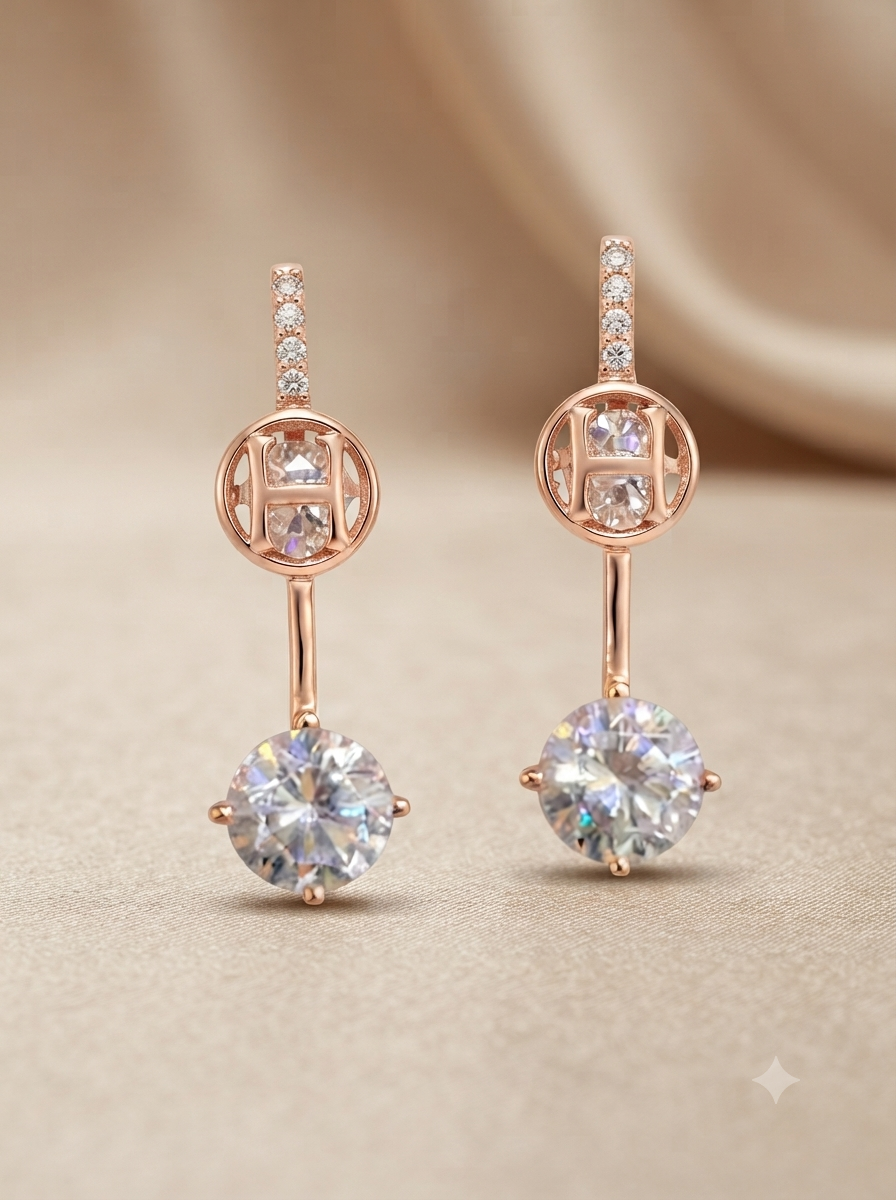 SYLVEXIA 925 Sterling Silver Rose Gold CZ Drop Earrings for Women