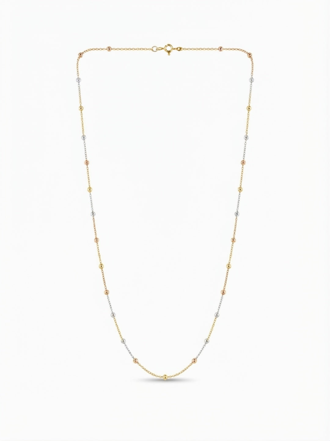 925 Streling Silver Tri-Colour Gold Beaded Station Chain Necklace for Women