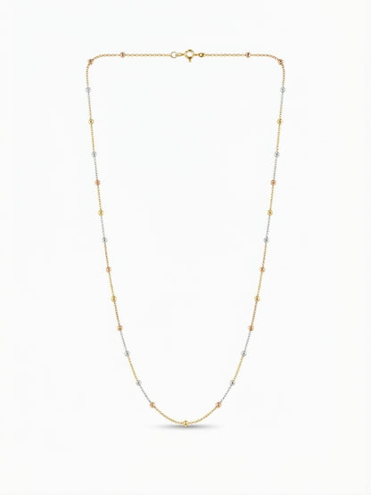 925 Streling Silver Tri-Colour Gold Beaded Station Chain Necklace for Women