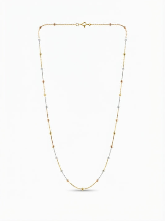 925 Streling Silver Tri-Colour Gold Beaded Station Chain Necklace for Women