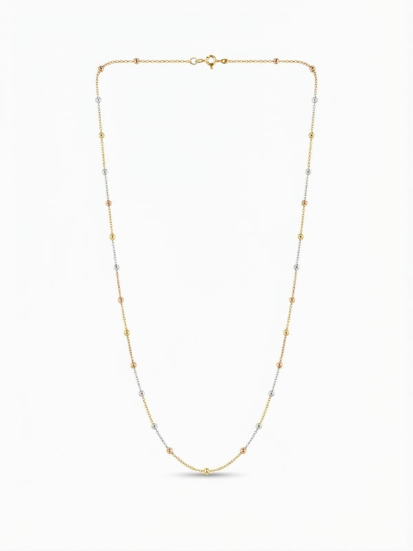 925 Streling Silver Tri-Colour Gold Beaded Station Chain Necklace for Women