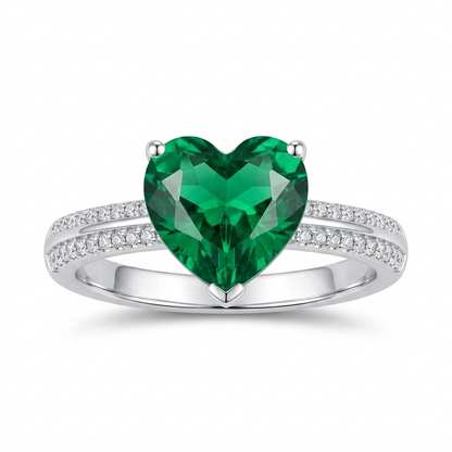 Sylvexia 925 Sterling Silver Emerald Green Heart CZ Ring for Women