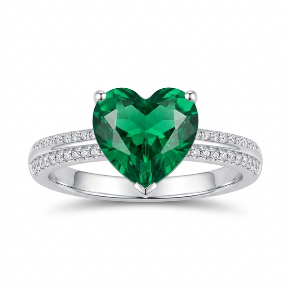 Sylvexia 925 Sterling Silver Emerald Green Heart CZ Ring for Women