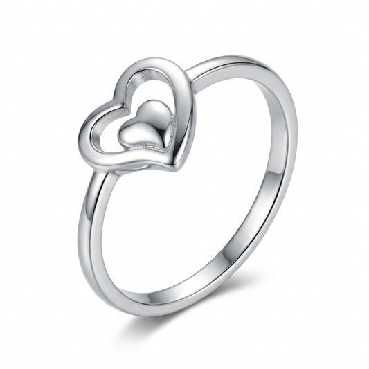 925 Sterling Silver Double Heart Ring for Women