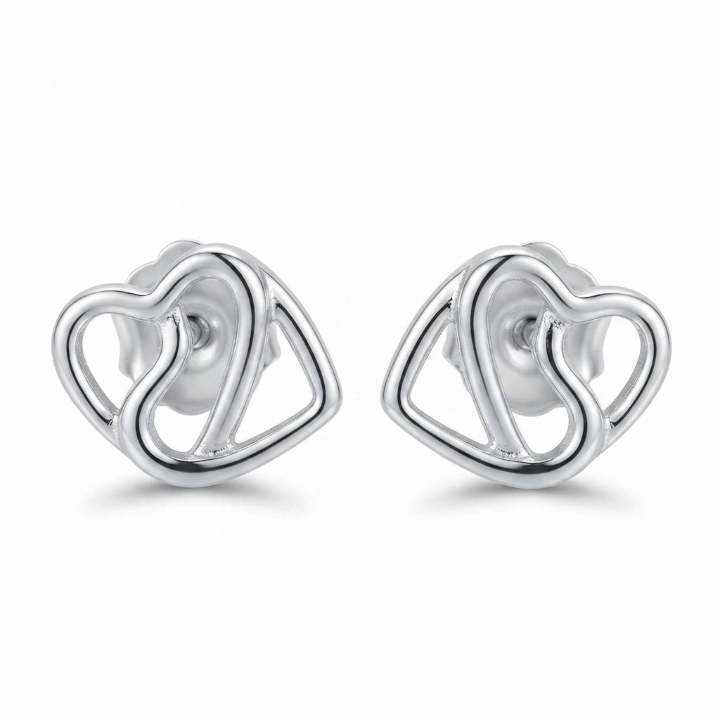 SYLVEXIA 925 Sterling Silver Open Heart Stud Earrings for Women