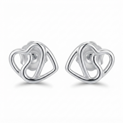 SYLVEXIA 925 Sterling Silver Open Heart Stud Earrings for Women