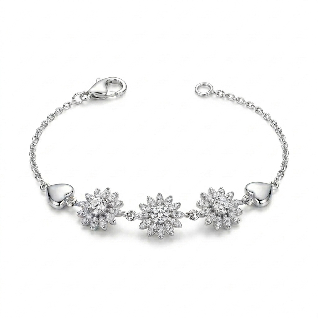 SYLVEXIA 925 Sterling Silver CZ Flower Bracelet for Women