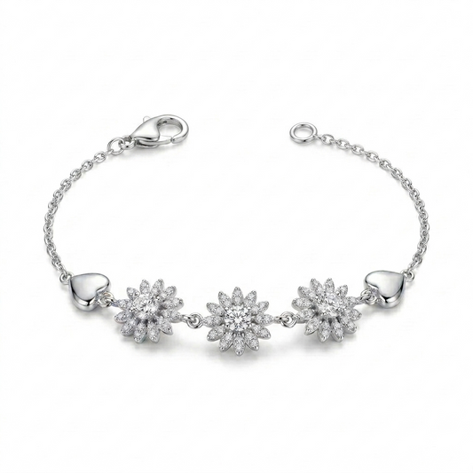 SYLVEXIA 925 Sterling Silver CZ Flower Bracelet for Women