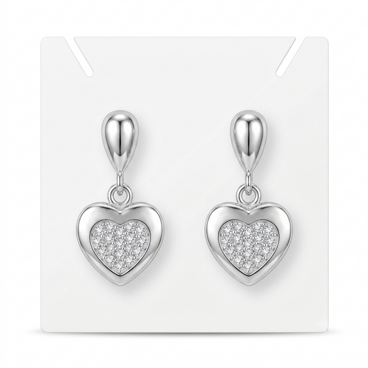 SYLVEXIA 925 Sterling Silver Heart Drop Stud Earrings for Women with CZ Pave Design