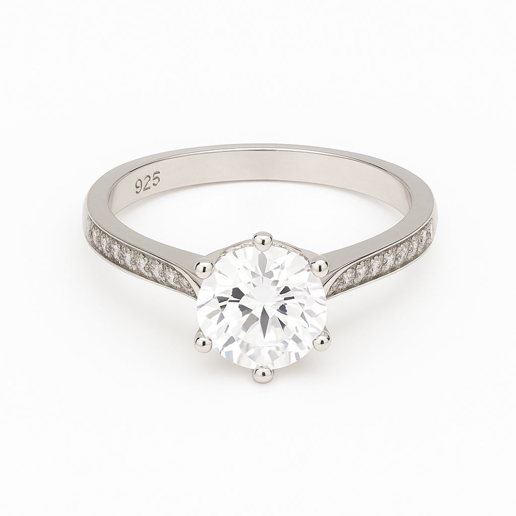 925 Sterling Silver Round Solitaire Stone Ring for Women